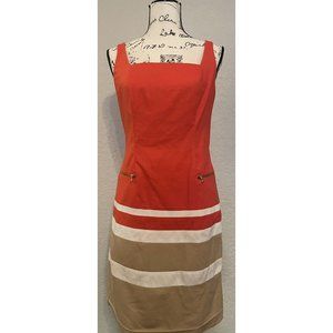 $118 Lauren Ralph Lauren Summer Orange Tan Cocktail Dress, Size 6